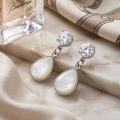 EL ARO Gold CZ Solitaire & Cream Enamel Teardrop Bali Earrings