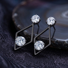 EL ARO Black Diamond Frame Double CZ Solitaire Drop Earrings