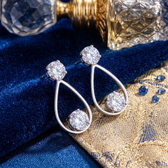 EL ARO Silver Open Teardrop Double CZ Solitaire Drop Earrings