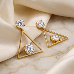 EL ARO Golden Open Diamond Frame Double CZ Solitaire Drop Earrings