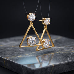 EL ARO Golden Open Diamond Frame Double CZ Solitaire Drop Earrings