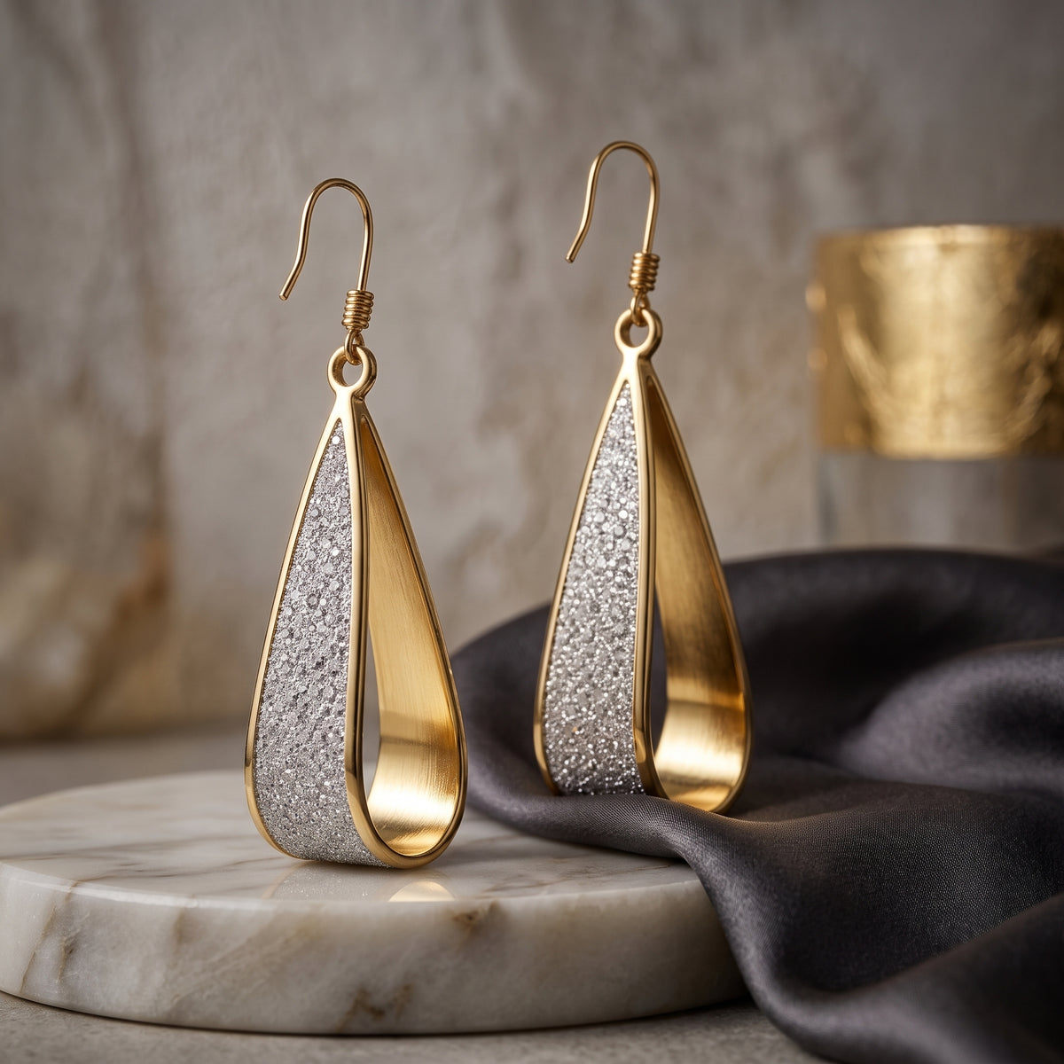 EL ARO Gold & Glitter Twisted Teardrop Dangle Earrings