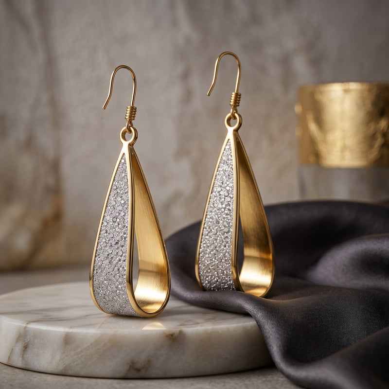 EL ARO Gold & Glitter Twisted Teardrop Dangle Earrings