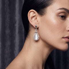 Elaro Silver Moonstone Teardrop Drop Earrings with CZ Halo