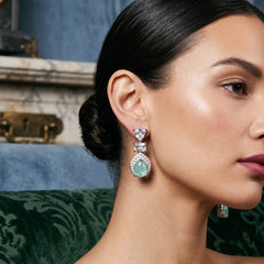 EL ARO Silver Aqua Chalcedony Teardrop Drop Earrings with CZ Trio