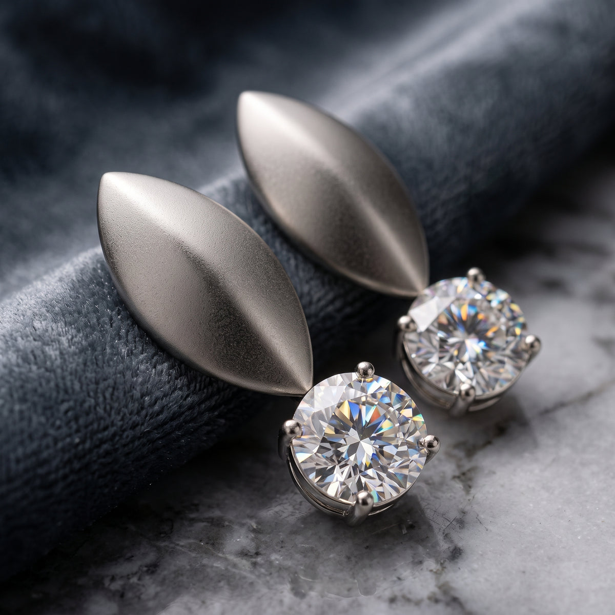 EL ARO Silver Leaf Petal Drop Earrings with CZ Solitaire