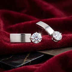 EL ARO Silver Leaf Petal Drop Earrings with CZ Solitaire