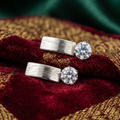 EL ARO Silver Leaf Petal Drop Earrings with CZ Solitaire