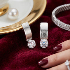 EL ARO Silver Leaf Petal Drop Earrings with CZ Solitaire