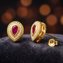EL ARO Imperial Ruby Tear-Cut Studs Infused with Fine Seed Pearls