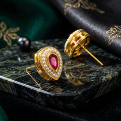 EL ARO Imperial Ruby Tear-Cut Studs Infused with Fine Seed Pearls