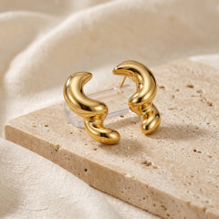 EL ARO Gold Sculptural S-Wave Chunky Hoop Stud Earrings