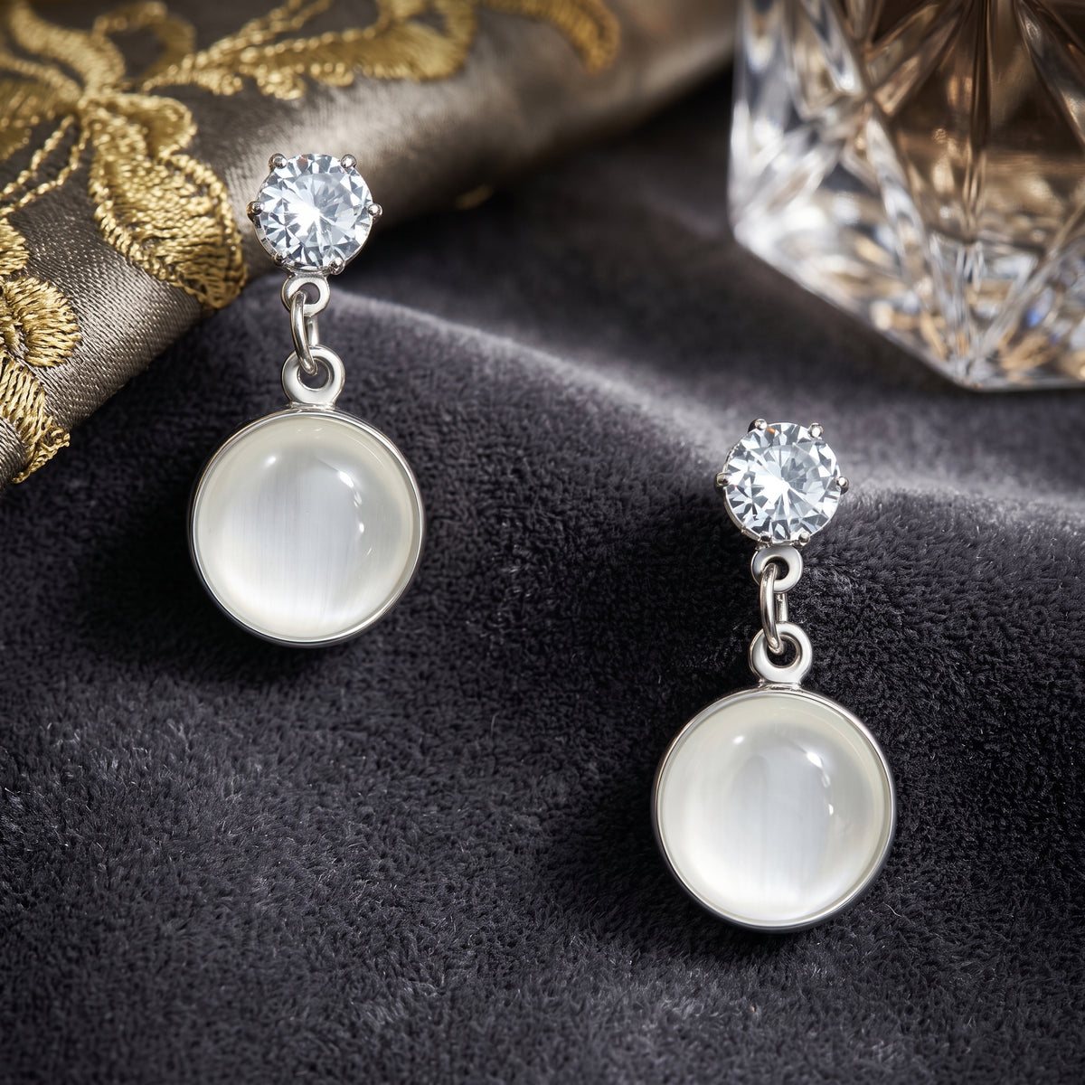 EL ARO Silver CZ Solitaire & Mother-of-Pearl Round Drop Earrings
