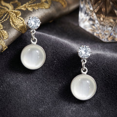 EL ARO Silver CZ Solitaire & Mother-of-Pearl Round Drop Earrings
