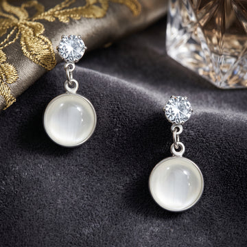 EL ARO Silver CZ Solitaire & Mother-of-Pearl Round Drop Earrings