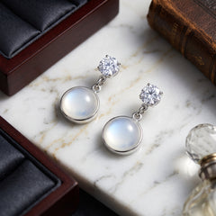 EL ARO Silver CZ Solitaire & Mother-of-Pearl Round Drop Earrings