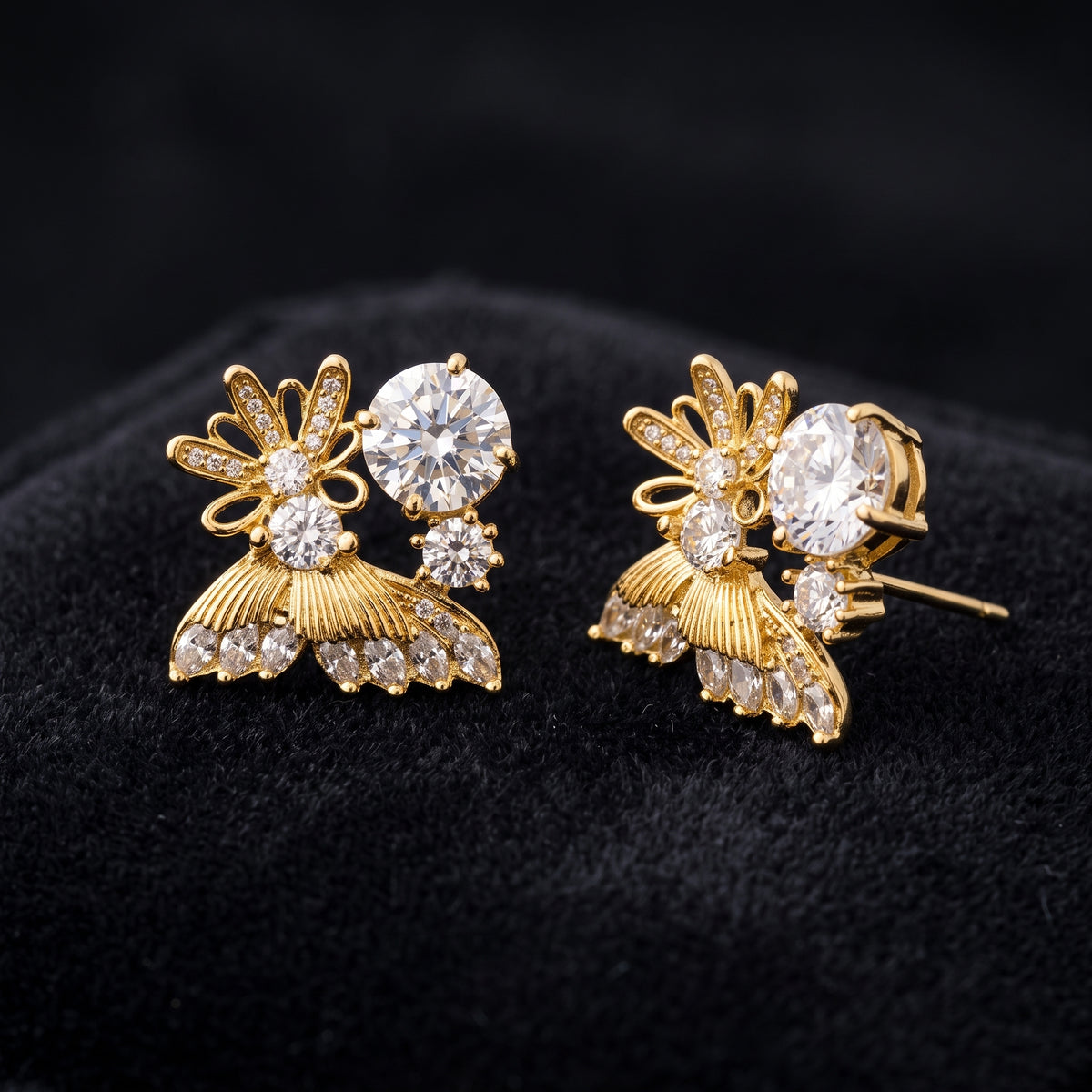 Elaro Aurelia Studs — Gold CZ Floral Cluster Stud Earrings