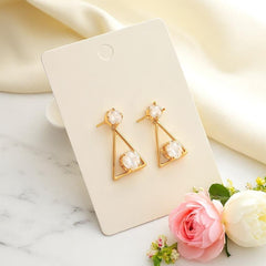 EL ARO Golden Open Diamond Frame Double CZ Solitaire Drop Earrings