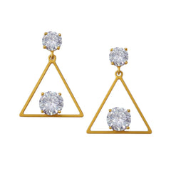 EL ARO Golden Open Diamond Frame Double CZ Solitaire Drop Earrings