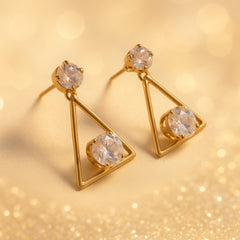 EL ARO Golden Open Diamond Frame Double CZ Solitaire Drop Earrings