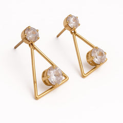 EL ARO Golden Open Diamond Frame Double CZ Solitaire Drop Earrings