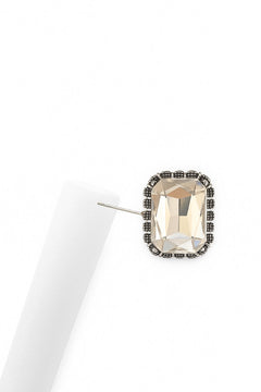 EL ARO Vintage Silver Emerald-Cut Green Crystal Stud Earrings with Marcasite Border
