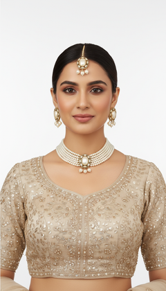 Elaro Timeless Elegance — Multi-Strand Pearl Choker Necklace & Stud Earrings Set
