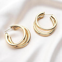 EL ARO Gold Triple Layered Chunky Hoop Earrings — Everyday Luxury