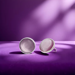 EL ARO Black Onyx Round Button Stud Earrings — Silver Bezel Setting