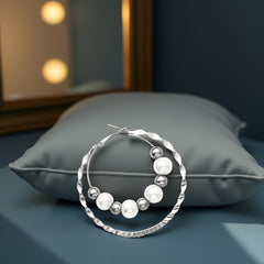 EL ARO Double Hoop Gunmetal Earrings with Pearl & Hematite Beads