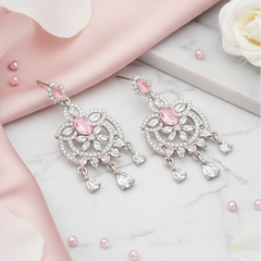 EL ARO Pink Blossom Dangle Earrings — Silver CZ Chandelier Drop