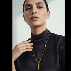 Elaro Gold Meenakari Lotus Mangalsutra with Ruby & Emerald Drops