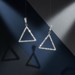 EL ARO Glamorous Silver Baguette Crystal Triangle Drop Earrings for Women