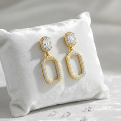 EL ARO Cubic Zirconia Geometric Rectangle Drop Earrings