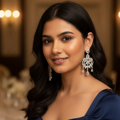 EL ARO Pink Blossom Dangle Earrings — Silver CZ Chandelier Drop