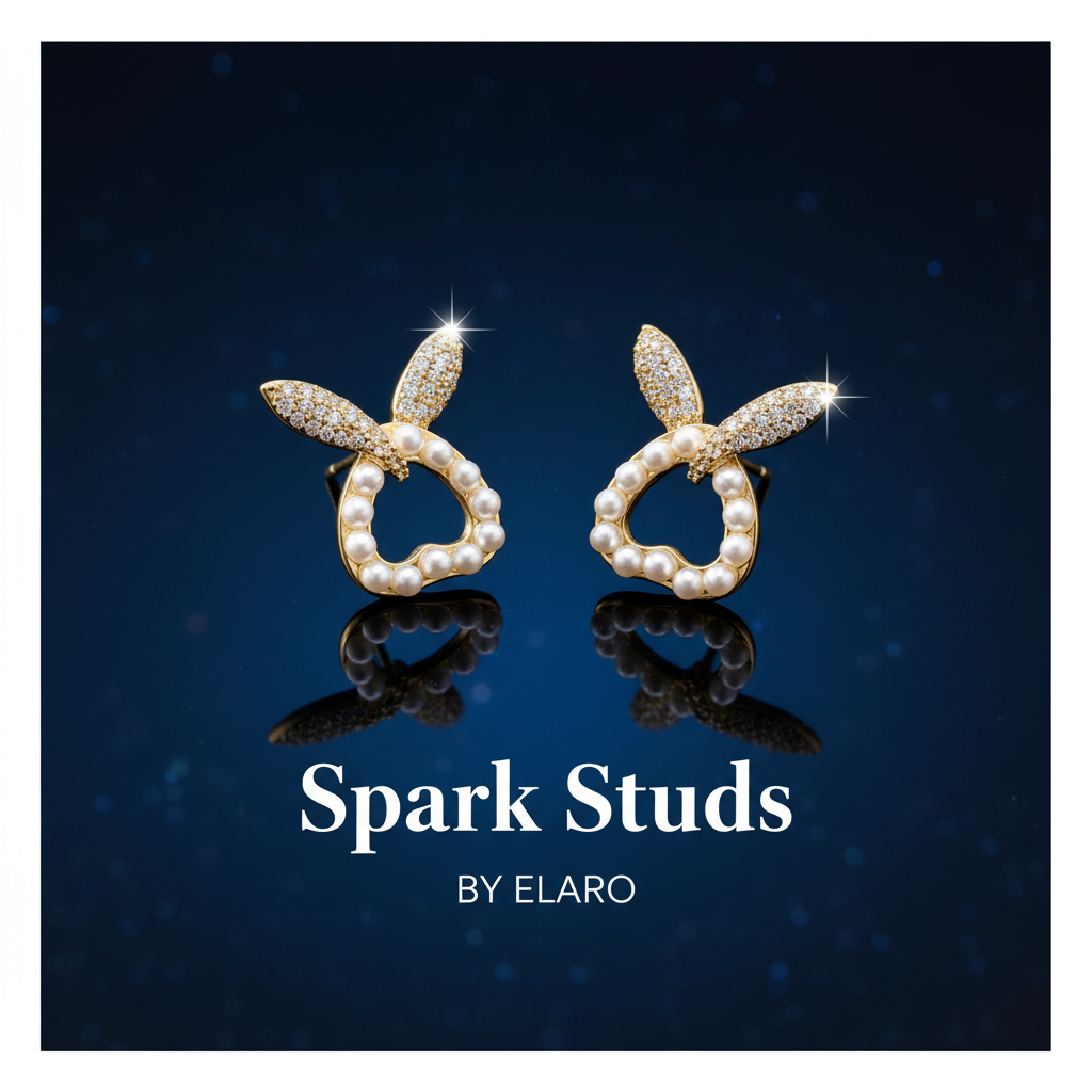 Elaro Spark Studs — Gold CZ Wing & Pearl Halo Earrings