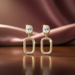 EL ARO Cubic Zirconia Geometric Rectangle Drop Earrings
