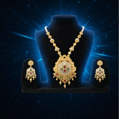 EL ARO Royal Matte Gold-Plated Long Necklace Set with Matching Drop Earrings