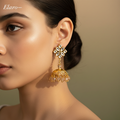 EL ARO Kundan Flower Jhumka Earrings with Pearl Bead Drop