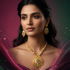 EL ARO Royal Matte Gold-Plated Long Necklace Set with Matching Drop Earrings