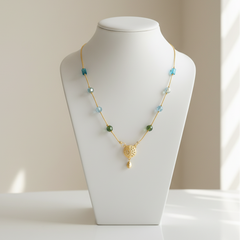 Elaro Everyday Elegance — Gold Teal Crystal Bead Chain Necklace with Filigree Pendant