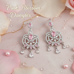 EL ARO Pink Blossom Dangle Earrings — Silver CZ Chandelier Drop