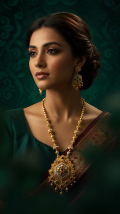 EL ARO Royal Matte Gold-Plated Long Necklace Set with Matching Drop Earrings