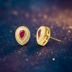 EL ARO Imperial Ruby Tear-Cut Studs Infused with Fine Seed Pearls