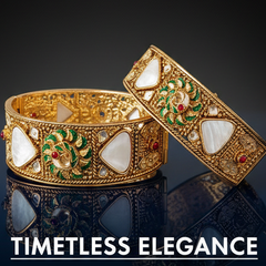 Elephant Motif Nakshi Kada pair  and Rajwadi Mother of Pearl Meenakari Kada pair.