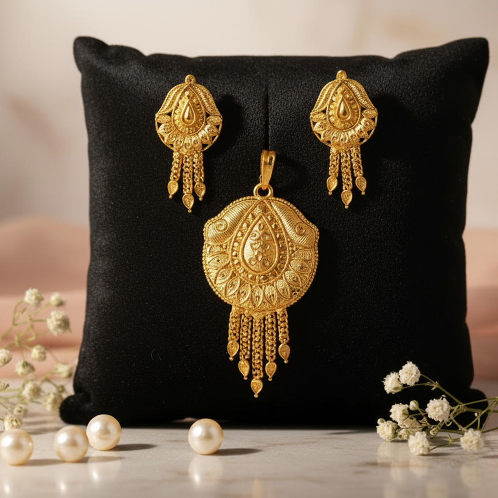EL ARO Traditional Gold-Plated Pendant and Earrings Jewellery Set for Women