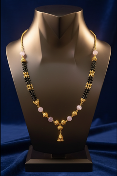 Elaro Gold-Plated Black Bead Mangalsutra with Floral Gold Pendant