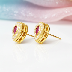 EL ARO Imperial Ruby Tear-Cut Studs Infused with Fine Seed Pearls
