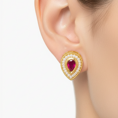 EL ARO Imperial Ruby Tear-Cut Studs Infused with Fine Seed Pearls