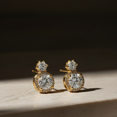 Elaro Luxury Pearl & CZ Halo Drop Earrings — Gold Bridal Collection